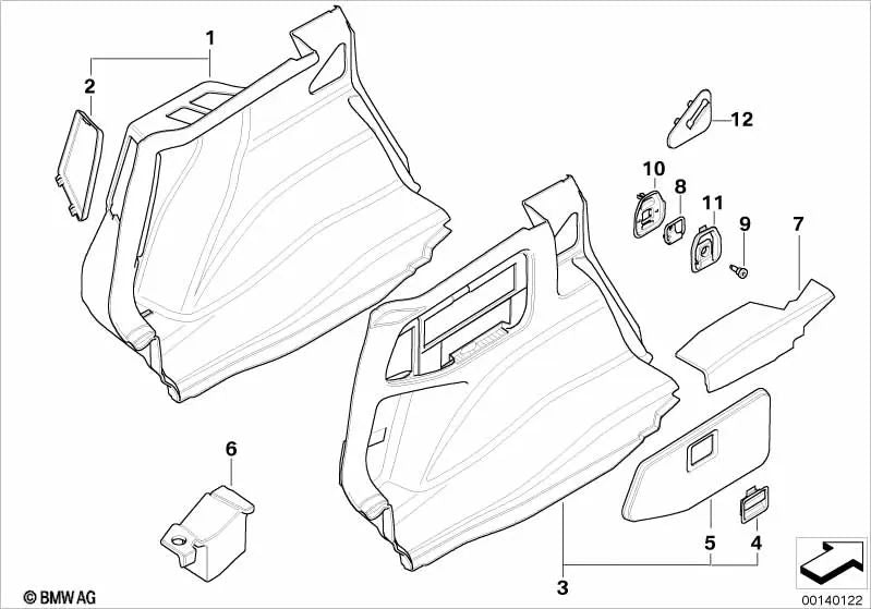 Cubierta de componentes de audio para BMW Serie 1 E81, E87 (OEM 51477139386). Original BMW