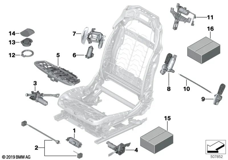 Mecanismo de ajuste de altura del reposacabezas para BMW Serie 5 F07N, F10N, X5 F15, F85, X6 F16, F86 (OEM 52107363874). Original BMW.