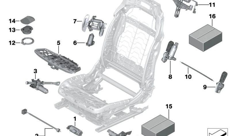 Motor ajuste altura asiento derecho OEM 52107314222 para BMW F07, F10, F11, F01, F02, F15, F85, F16, F86. Original BMW.