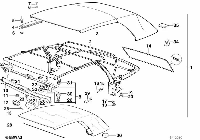 Remache ciego para BMW Serie 3 E30, E36 (OEM 54311972216). Original BMW.