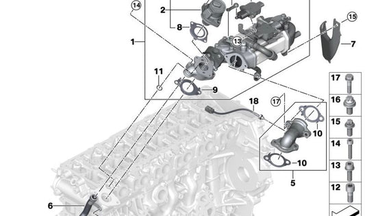 Abgaskühler für BMW G20, G21, G22, G23, G26, G30N, G31N, G32N, G11N, G12N, G14, G15, G16, G01, G02, G05, G06, G07 (OEM 11718598309). Original BMW