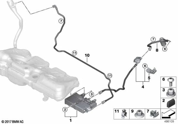 Tubo de ventilación con filtro de polvo para BMW F52 Serie 1, F44 Serie 2 (OEM 16137474524). Original BMW.