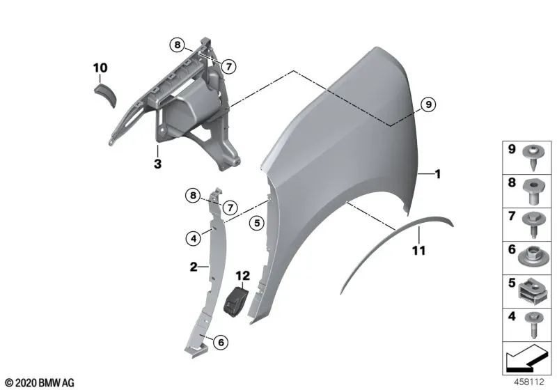 Soporte del panel lateral trasero derecho 2 para BMW I01, I01N (OEM 51137296754). Original BMW