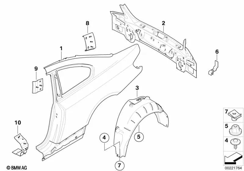 Cubierta del paso de rueda trasero izquierdo para BMW Serie 3 E92, E92N, E93, E93N (OEM 51717154413). Original BMW