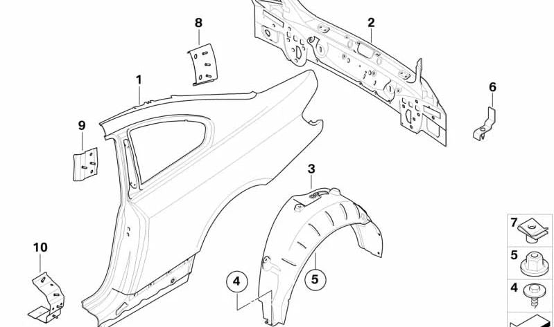 Cubierta paso de rueda trasero derecho OEM 51717154414 para BMW E92, E93. Original BMW.