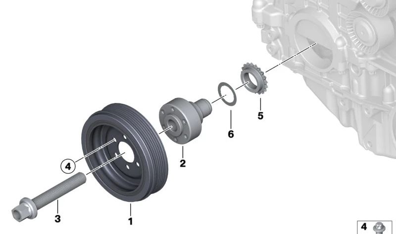 Amortiguador de vibraciones para BMW Serie 1 E81, E82, E87, E88, Serie 3 E90, E91, E92, E93, Serie 5 E60, E61, Serie 6 E63, E64, Serie 7 E65, E66, X1 E84, X3 E83, X5 E70, Z4 E85, E86, E89 (OEM 11237564969). Original BMW.