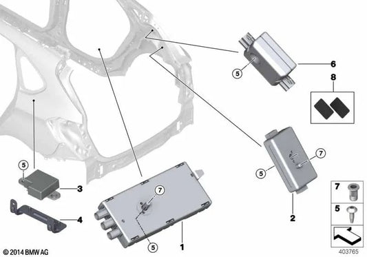 Amplificador de antena AM/FM para BMW Serie 2 F45, F45N (OEM 65209286372). Original BMW.