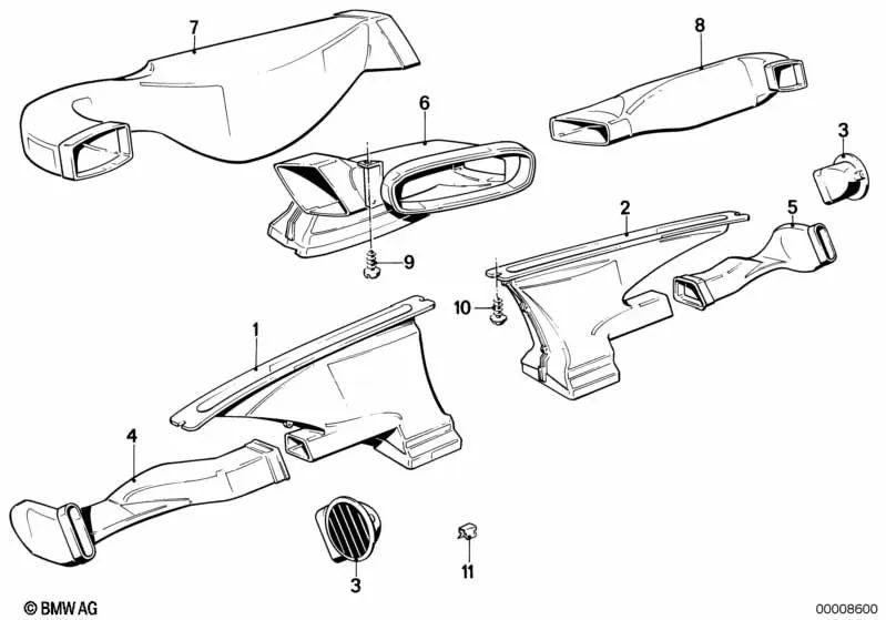 Canal de Aire Frío Centro para BMW E30 (OEM 64221888243). Original BMW