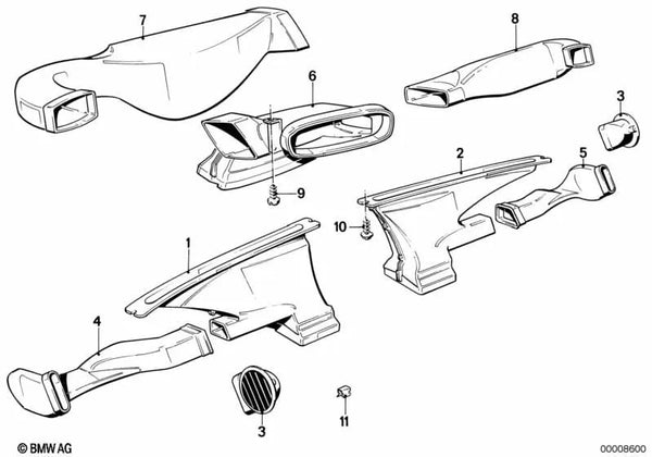 Conducto de aire frío izquierdo para BMW Serie 3 E30 (OEM 64221888237). Original BMW.