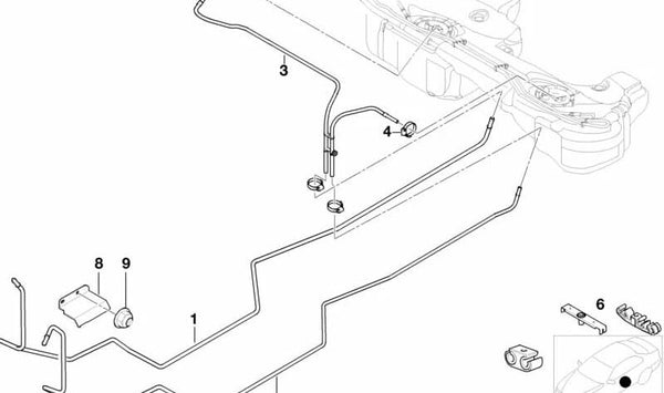 Tubo de combustible OEM 16121184238 para BMW E46 (Todos los modelos compatibles: 316i, 318i, 320i, 323i, 325i, 328i, 330i). Original BMW.