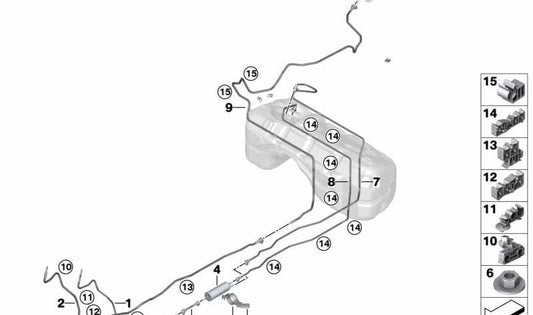 Tubería de retorno de combustible OEM 16127404135 para BMW G01, G08, F97, G02, F98. Original BMW