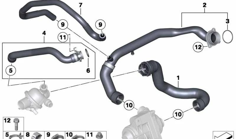 Manguito de refrigerante OEM 11537591890 para BMW F25, F26. Original BMW.