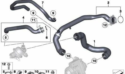 Manguera de refrigerante OEM 11537645225 para BMW F25, F26. Original BMW.