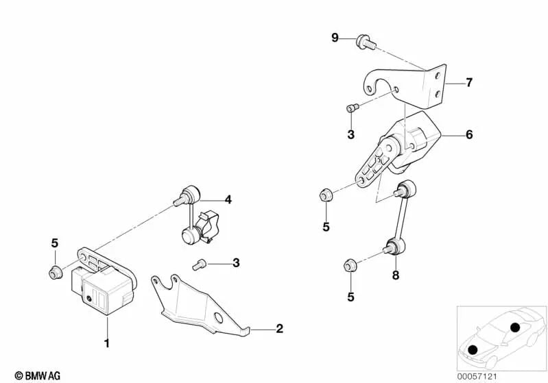 Soporte sensor de altura Derecho para BMW Serie 7 E38, Z8 E52 (OEM 37141095034). Original BMW