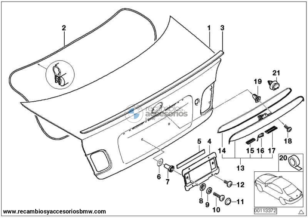 Agarradero Tirador Tapa Apertura Maletero Para Bmw E46 Coupe. Original Recambios