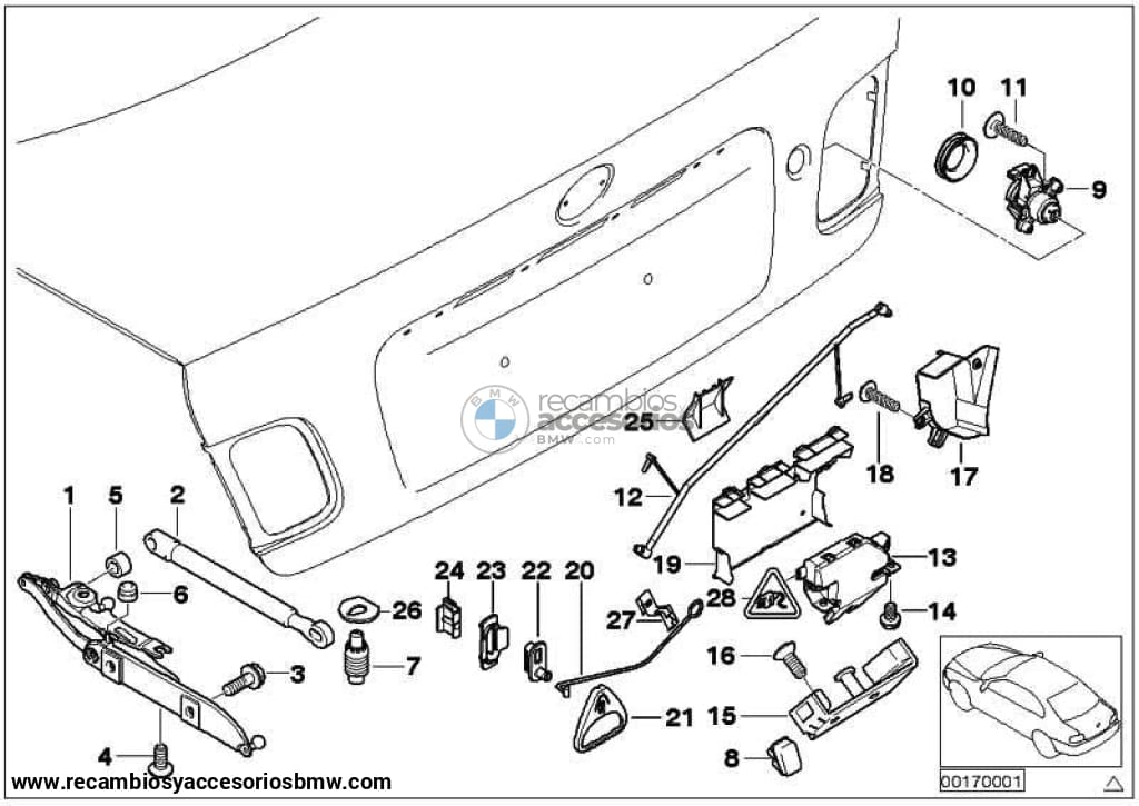 Amortiguador Tapa Maletero Resorte De Gas 270N Para Bmw E46 . Original Bmw. Recambios