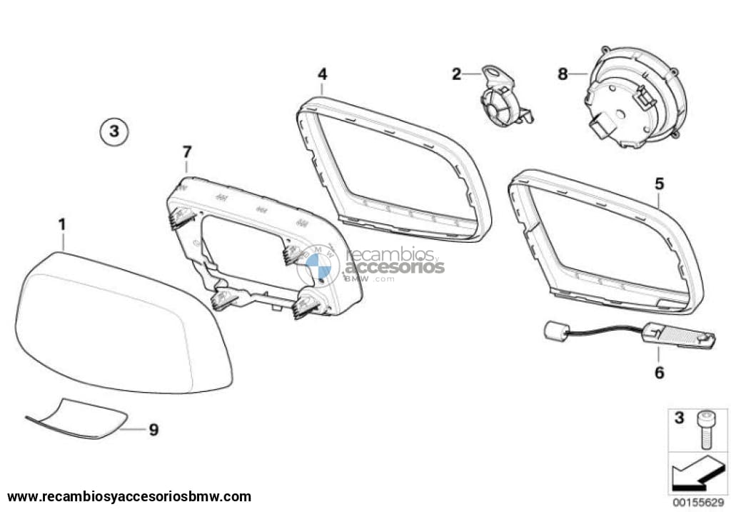 Anillo De Soporte Retrovisor Exterior Negro Lado Izquierdo/Derecho Para Bmw F31 E60 E61 E31 E71.