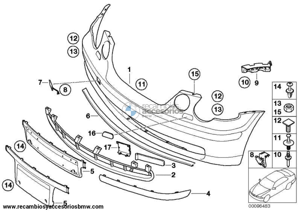 Asiento Lateral Parachoques Delantero Para Bmw E46. Original Recambios