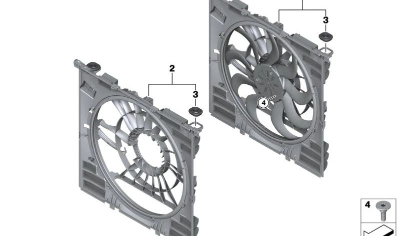 Fan Housing with Fan for BMW 5 Series G60, G61, 7 Series G70 (OEM 17427925815). Original BMW