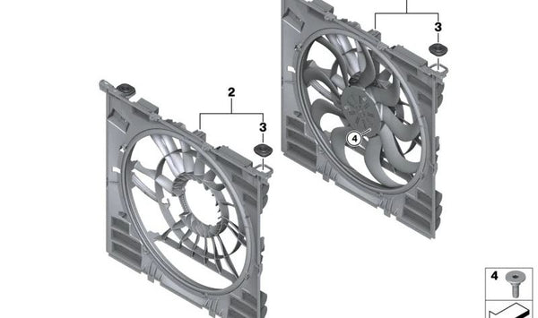 Carcasa del Ventilador con Ventilador para BMW Serie 5 G60, G61, Serie 7 G70 (OEM 17427925815). Original BMW