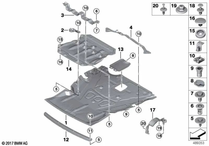 Clip Parte Inferior para BMW Serie 1 F20, F21 Serie 2 F22, F23 Serie 3 F30, F31, F34, F35, F80 Serie 4 F32, F33, F36 (OEM 51717376343). Original BMW