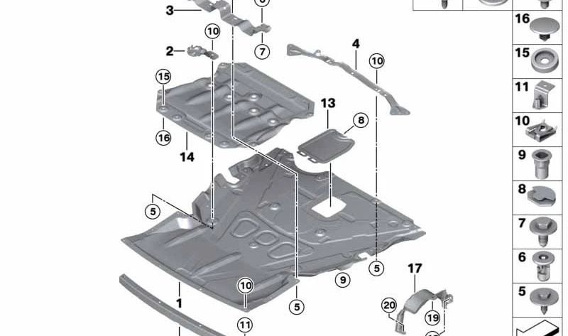 Soporte de Aislamiento del Compartimento del Motor para BMW Serie 1 F20, F21, Serie 2 F22, F23, Serie 3 F30, F31, F34 (OEM 51757241820). Original BMW