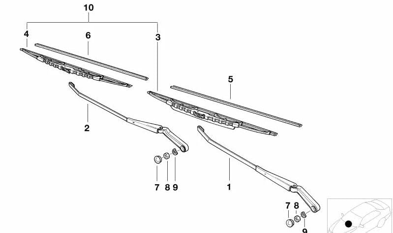 Brazo del limpiaparabrisas izquierdo OEM 61618361038 para BMW E36 (Todos los modelos compatibles: Sedán, Coupé, Compact, Touring, Cabrio, M3). Original BMW.