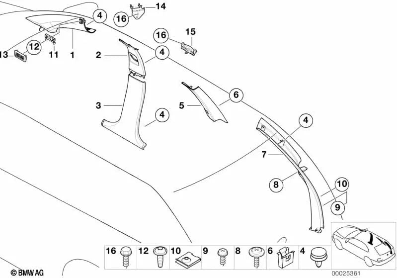 Revestimiento pilar medio inferior derecho para BMW Serie 5 E39 (OEM 51438202612). Original BMW