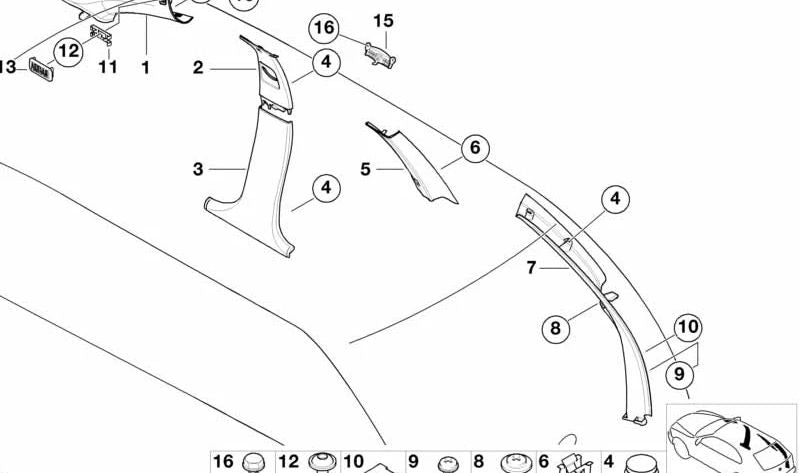 Lower left center column trim for BMW E39 (OEM 51437026345). Original BMW