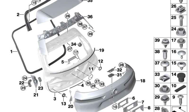 Modelo para el portón trasero izquierdo para BMW I20 (OEM 51139881885). Original BMW.