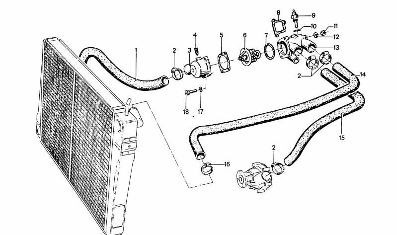 Manguito de refrigerante OEM 11531251520 para BMW E23, E24, E28. Original BMW.