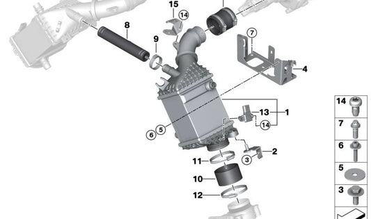 Abrazadera de Manguera para BMW Serie 5 F10, F90, Serie 6 F06, F12, Serie 7 G70, Serie 8 F91, X5 F85, F95, X6 F86, F96, X7 G07N, XM G09 (OEM 11617846390). Original BMW