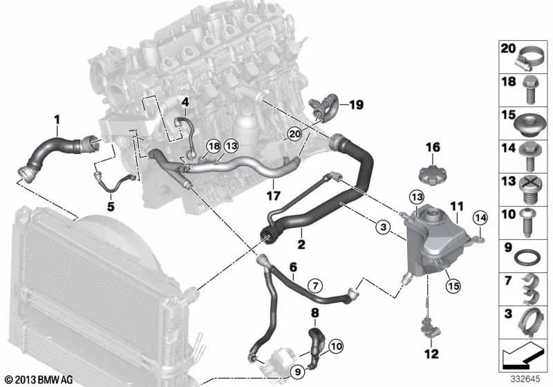 Manguera del Intercambiador de Calor del Aceite del Motor para BMW Serie 1 E81, E82, E87, E88, Serie 3 E90, E91, E92, E93, X1 E84 (OEM 17117521066). Original BMW