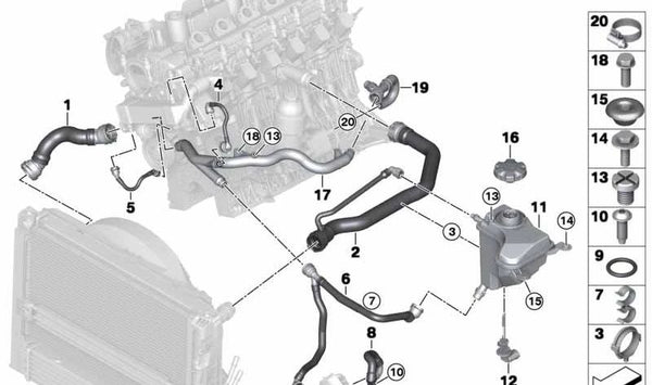 Manguera superior radiador a culata OEM 17127789587 para BMW E90, E91, E92, E93. Original BMW