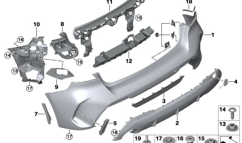 Difusor traseiro inferior para BMW Série 1 F40. BMW originais. OEM 51128070951.