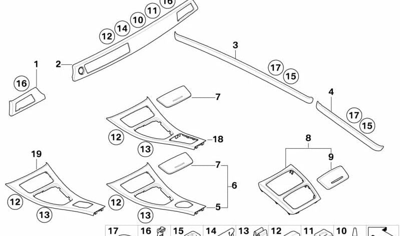 Moldura de salpicadero en aluminio izquierda OEM 51459147390 para BMW E90, E91, E92, E93. Original BMW.