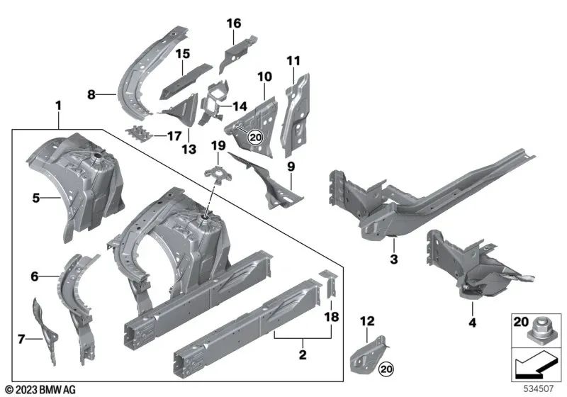 Refuerzo soporte motor izquierdo para BMW F90, G30, G31, G38, G60, G32, G11, G12, G70, F91, F92, F93, G14, G15, G16 (OEM 41007412951). Original BMW