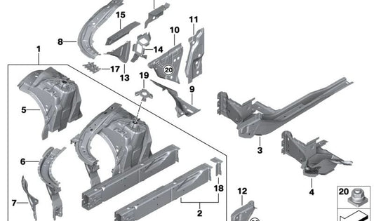 Rechte Motorhalterung für BMW 5er F90, G30, G31, G38, G60, G90, 6er G32, 7er G11, G12, G70, 8er F91, F92, F93, G14, G15, G16 (OEM 41007359396). Original BMW