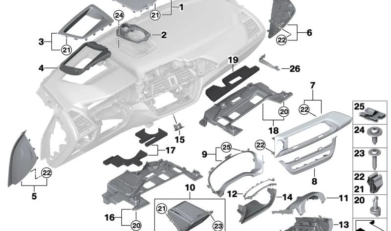 Embellecedor de salpicadero color fresno gris OEM 51459871562 para BMW G01, G08, F97, G02, F98. Original BMW