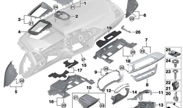 Moldura unidad de audio OEM 51459626440 para BMW G08. Original BMW.