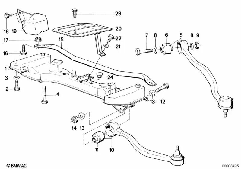 Juego de cojinetes de goma para BMW E28 (OEM 31129058816). Original BMW