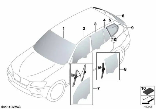 Rear window anti-sun glass for BMW F25 (OEM 51317329453). Original BMW