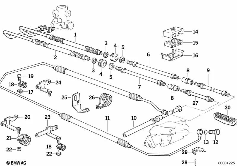 Pressure hose bracket right for BMW E34, E32, E38 (OEM 32411141085). Original BMW