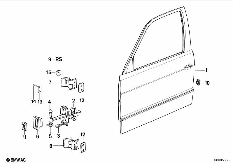 Front lower right door hinge for BMW E34, E32 (OEM 41511951134). Original BMW.