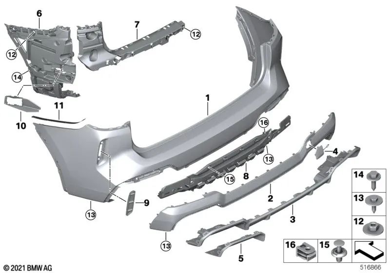 Stoßstangenhalterung hinten links für BMW E46, E90, F30 (OEM 51129850833). Original BMW