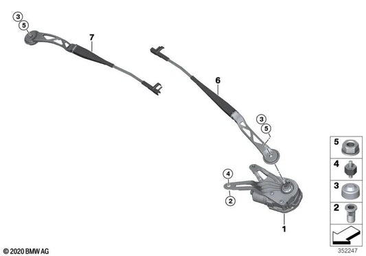 Beifahrerseitiger Wischerarm für BMW I12, I12N, I15 (OEM 61617322156). Original BMW