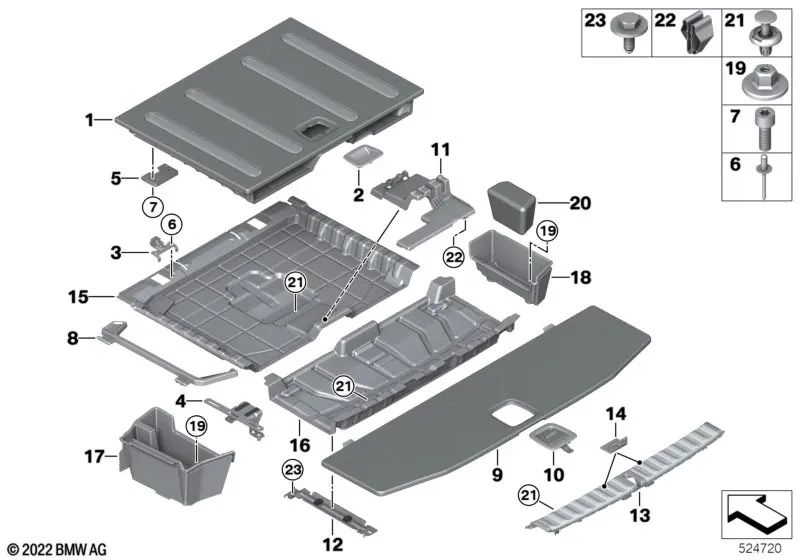 Fondo del maletero trasero para BMW G21, G21N (OEM 51478746659). Original BMW.