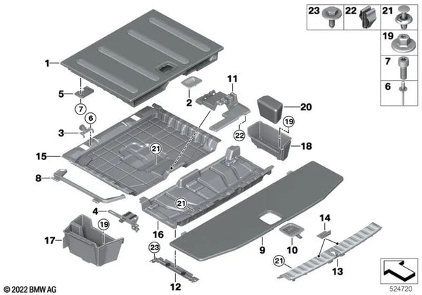 Fondo del maletero trasero para BMW Serie 3 G21, G21N, G81 (OEM 51477450648). Original BMW.