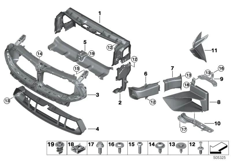 Conducto de aire inferior para BMW Serie 8 F91, F92, F93 (OEM 51748074830). Original BMW