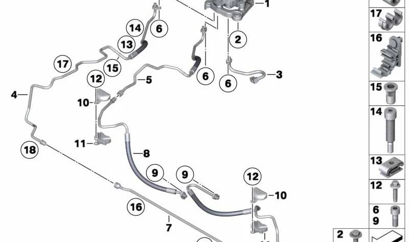 Tubería de presión del motor oscilante para BMW F07, F10, F11, F06, F12, F13, F01N, F02N (OEM 37136781425). Original BMW.